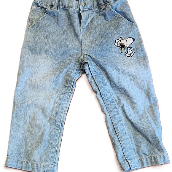 Snoopy, Denim Pants, 18 months, Lace Pockets, button snaps down legs, Rare, blue - Picture 3 of 6